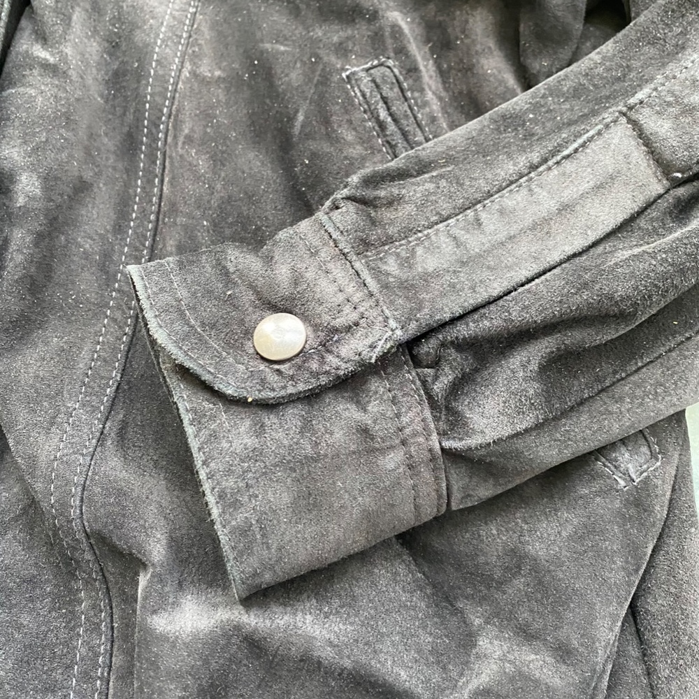 Vintage Black Suede Oversize Bomber Jacket - Picture 4 of 6